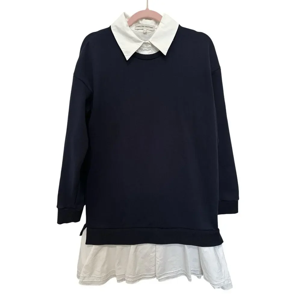 English Factory Anthropologie Womens Small Collared Shift Mini Dress Navy White - Picture 6 of 8